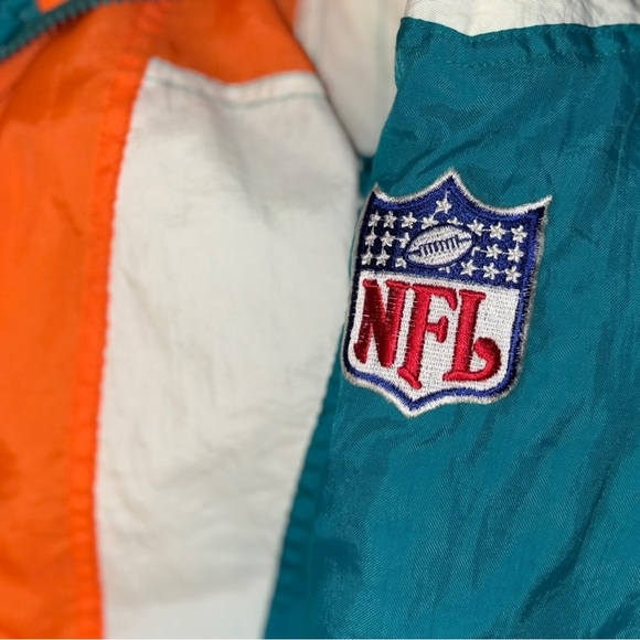 Vintage 90s NFL Pro Line Miami Dolphins Quarter Zip Puffer Parka Jacket  Size L - Picture 2 of 16